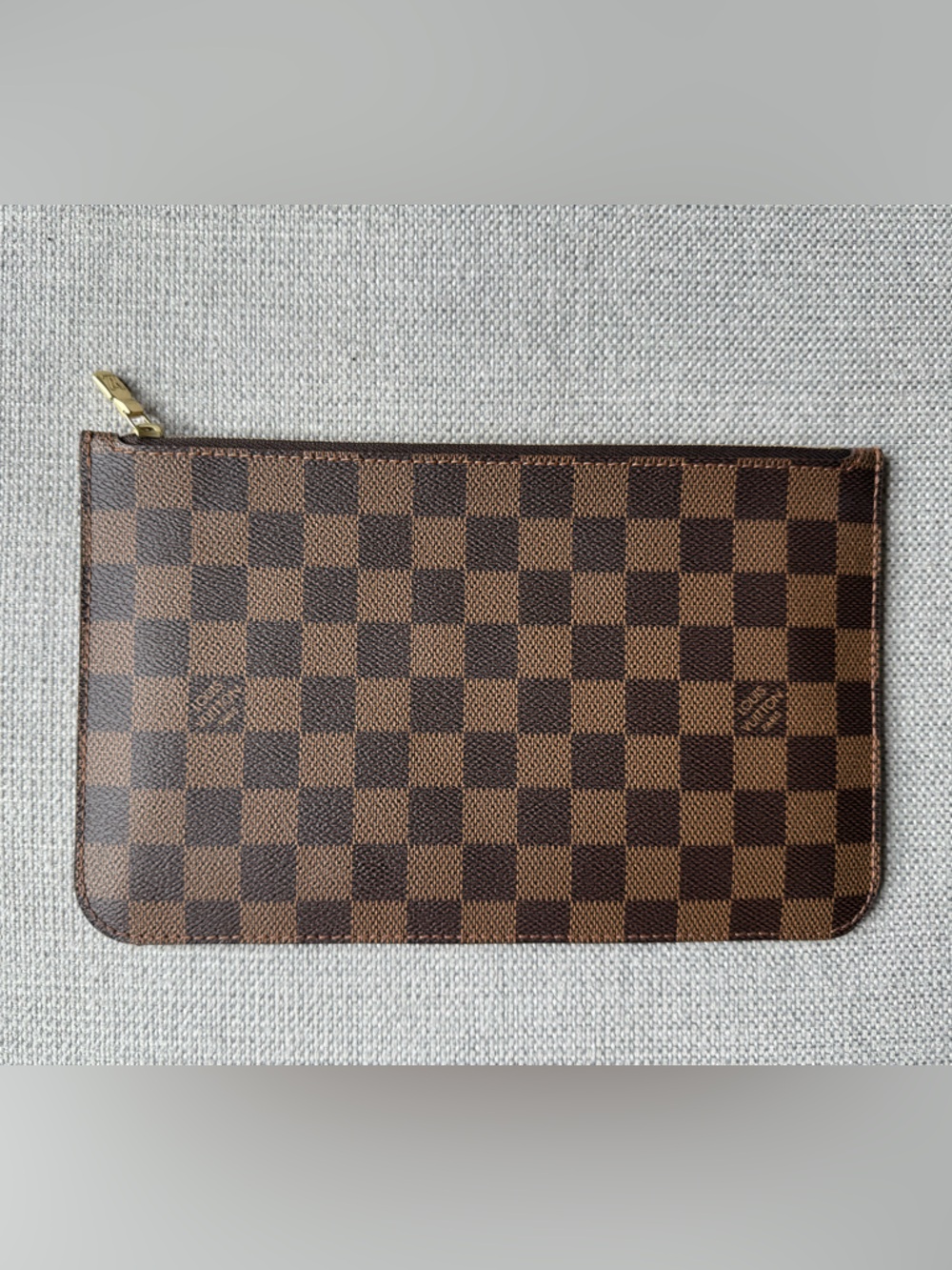 Louis Vuitton Brown Damier Pochette Clutch with Gold Zipper